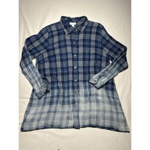J Jill Women Blue Plaid Ombré  Long Sleeve Button Shirt Top Size‎ Large